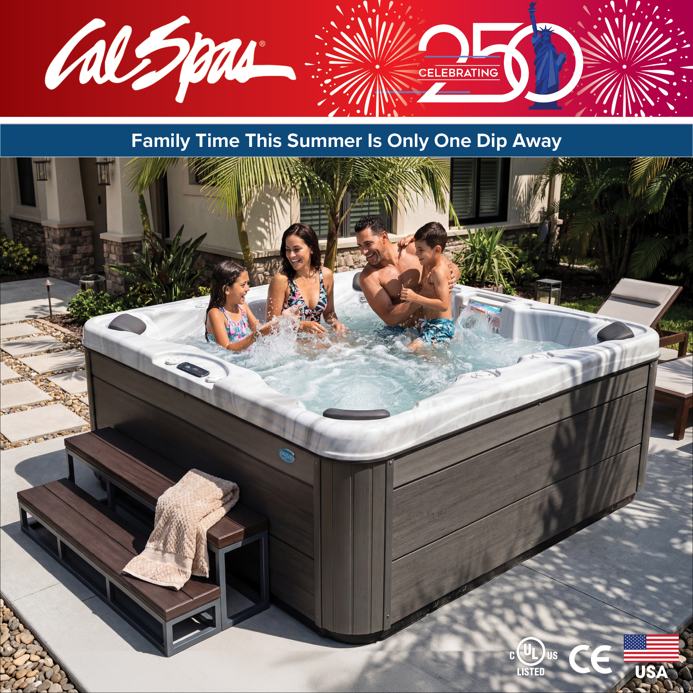 Calspas hot tub being used in a family setting - Bend